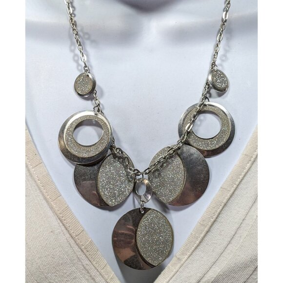 Whimsical Glitter Silver Tone Medallion Charm Necklace - Picture 4 of 6